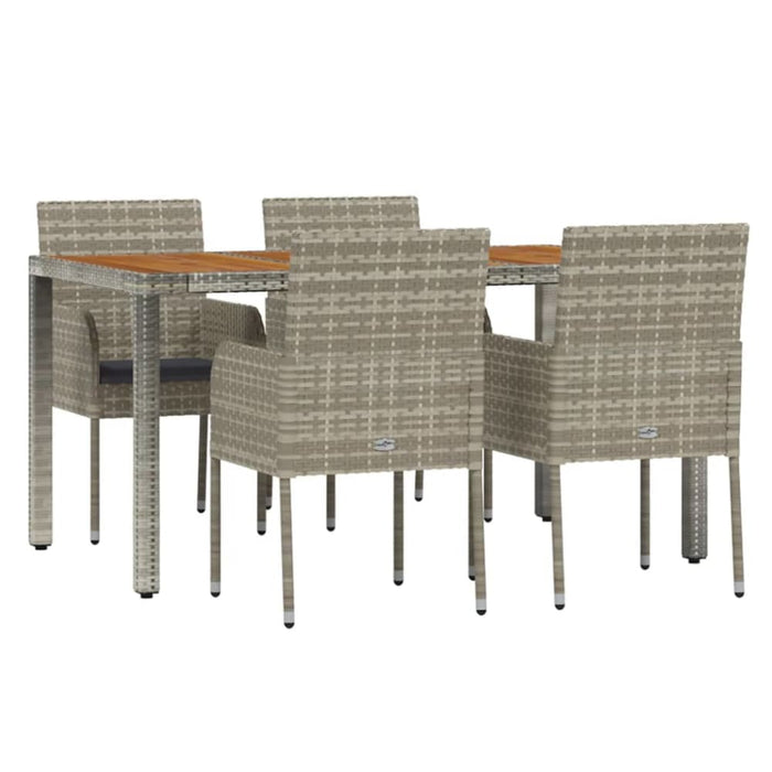 5 Piece Garden Dining Set With Cushions Grey Poly Rattan
