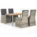 5 Piece Garden Dining Set with Cushions Grey Poly Rattan