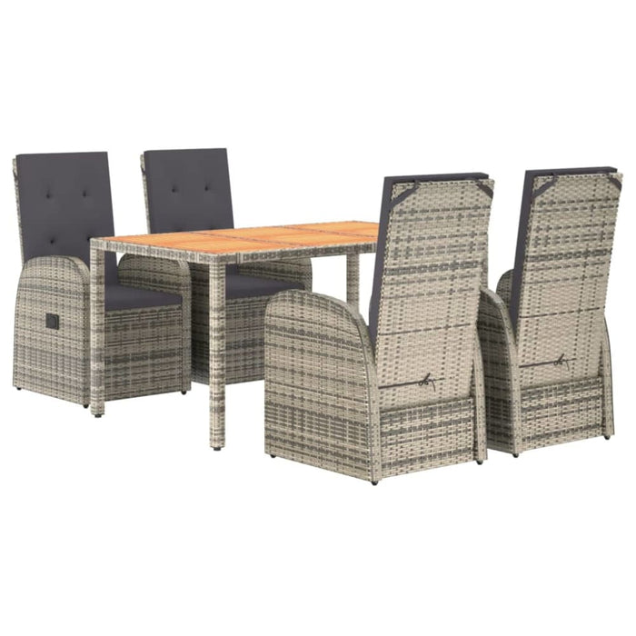 5 Piece Garden Dining Set with Cushions Grey Poly Rattan