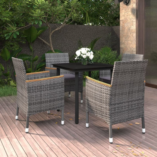 5 Piece Garden Dining Set with Cushions Poly Rattan