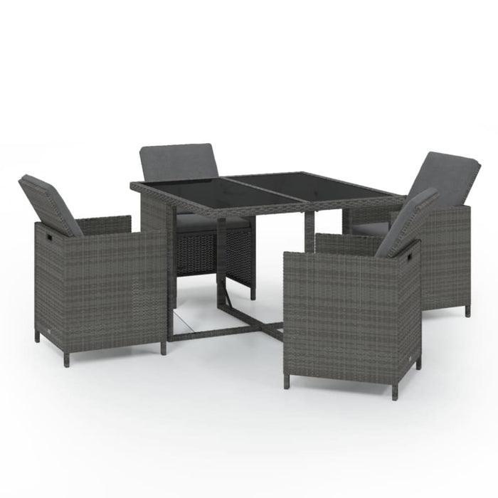 5 Piece Garden Dining Set with Cushions Poly Rattan Grey