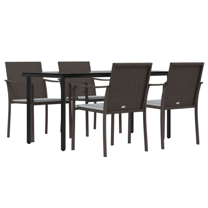 5 Piece Garden Dining Set with Cushions Poly Rattan