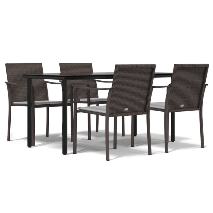 5 Piece Garden Dining Set with Cushions Poly Rattan