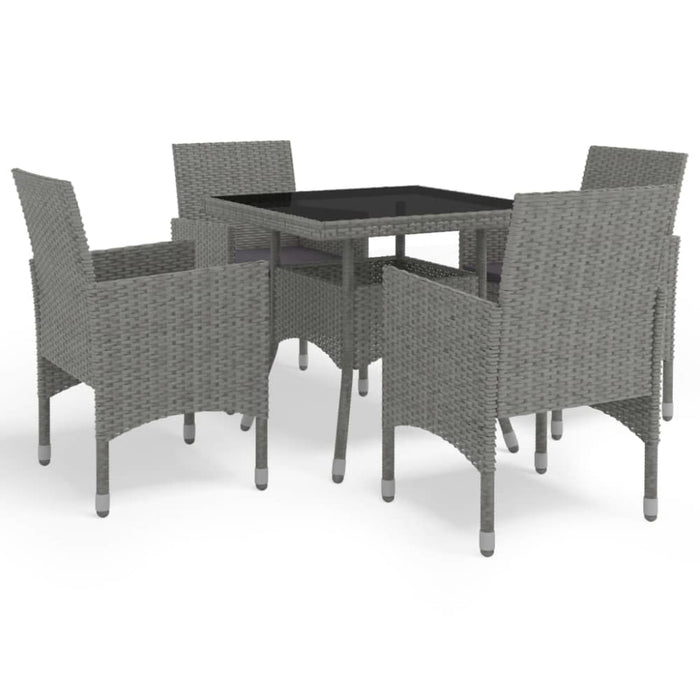 5 Piece Garden Dining Set Grey Poly Rattan and Glass Tbpntok