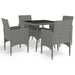 5 Piece Garden Dining Set Grey Poly Rattan and Glass Tbpntok