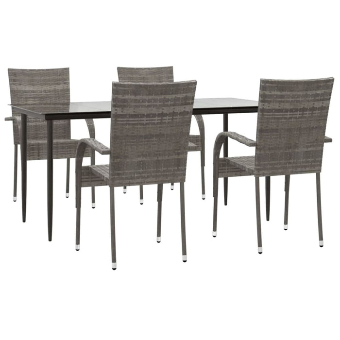5 Piece Garden Dining Set Grey Poly Rattan Topllil