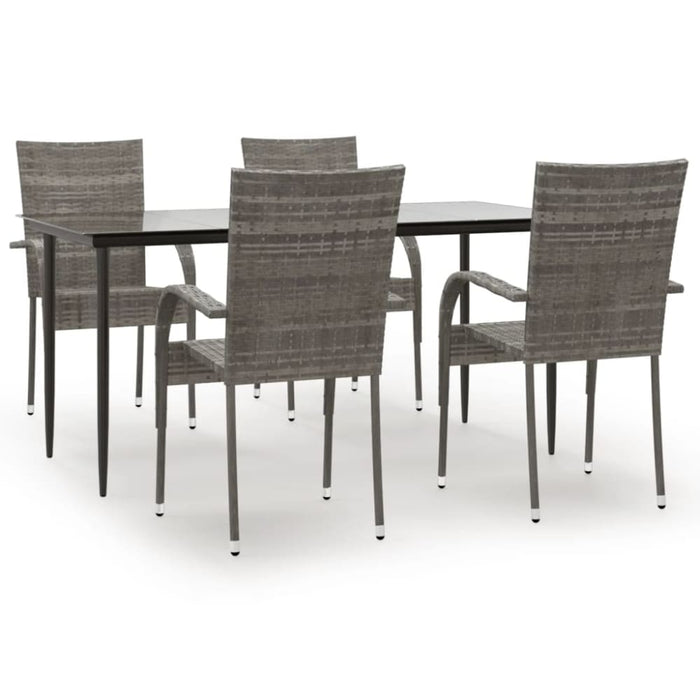 5 Piece Garden Dining Set Grey Poly Rattan Topllil