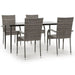 5 Piece Garden Dining Set Grey Poly Rattan Topllil