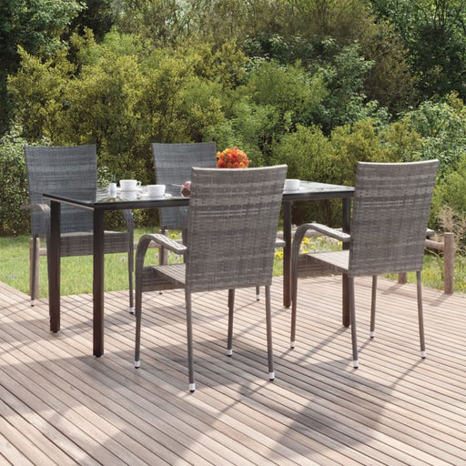 5 Piece Garden Dining Set Grey Poly Rattan Topllla