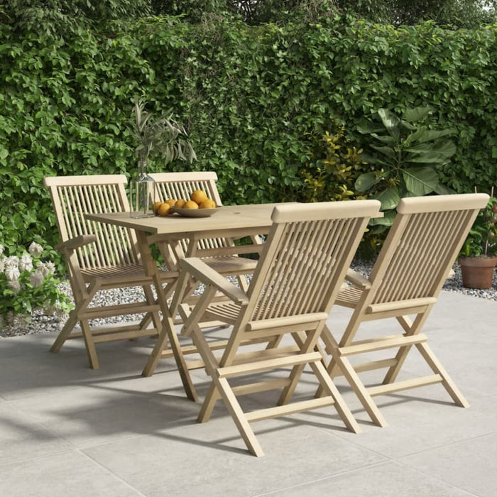 5 Piece Garden Dining Set Grey Solid Wood Teak Toppbat