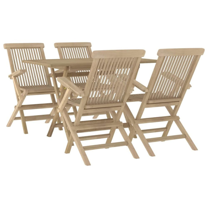 5 Piece Garden Dining Set Grey Solid Wood Teak Toppbat