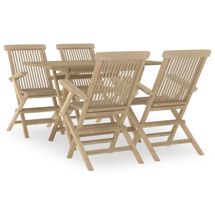 5 Piece Garden Dining Set Grey Solid Wood Teak Toppbat