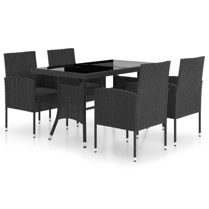 5 Piece Garden Dining Set Poly Rattan Black Tbpkaoi