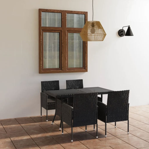 5 Piece Garden Dining Set Poly Rattan Black Tbpkaoi