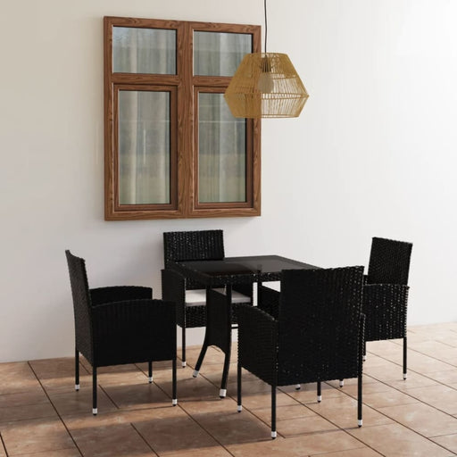 5 Piece Garden Dining Set Poly Rattan Black Tbpkaot