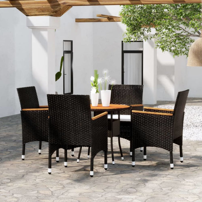 5 Piece Garden Dining Set Poly Rattan Black Tbpnakl