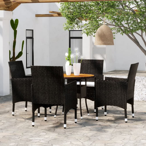 5 Piece Garden Dining Set Poly Rattan Black Tbpnakx