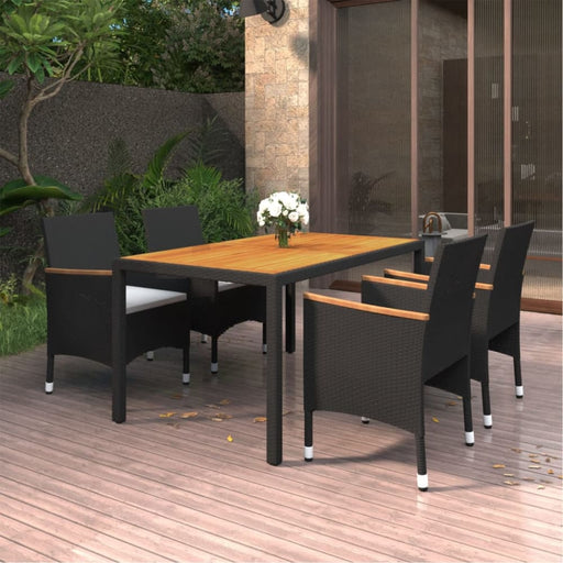 5 Piece Garden Dining Set Poly Rattan Black Tbpnaxl