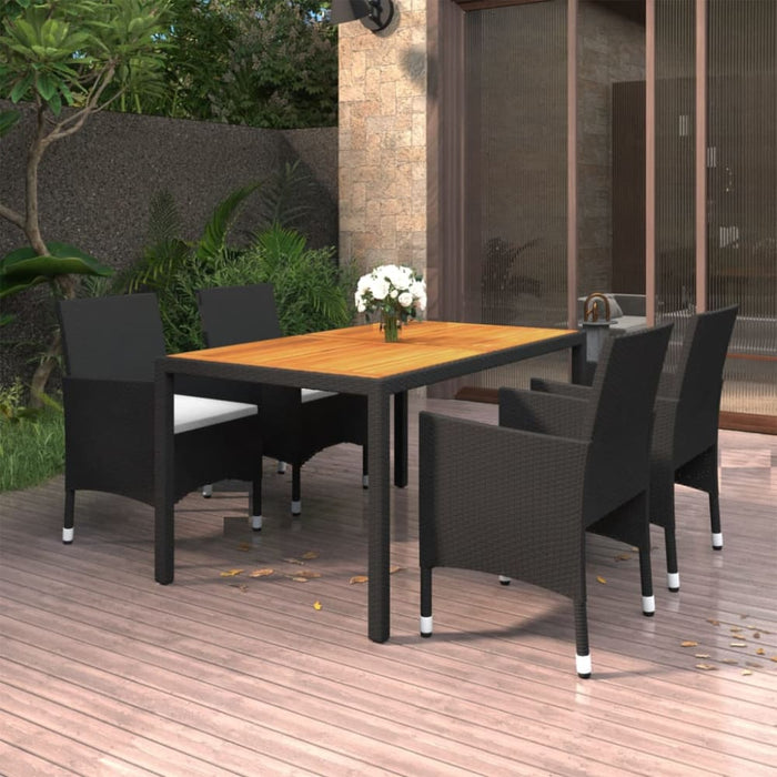 5 Piece Garden Dining Set Poly Rattan Black Tbpnaxx