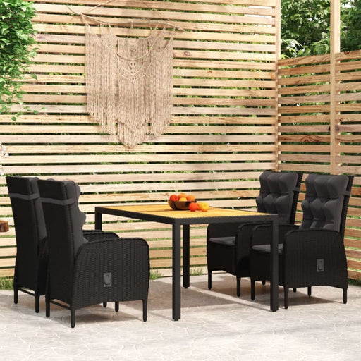 5 Piece Garden Dining Set Poly Rattan Black Tbpnpop