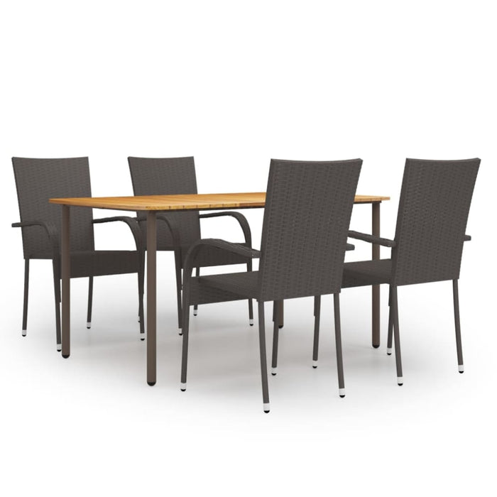 5 Piece Garden Dining Set Poly Rattan Brown Tbixako