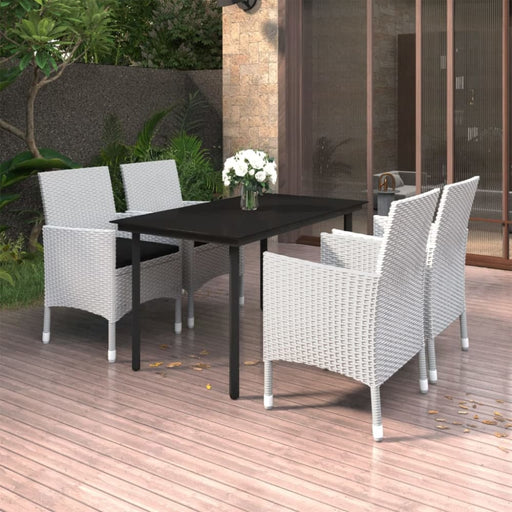 5 Piece Garden Dining Set Poly Rattan and Glass Tbkklkk