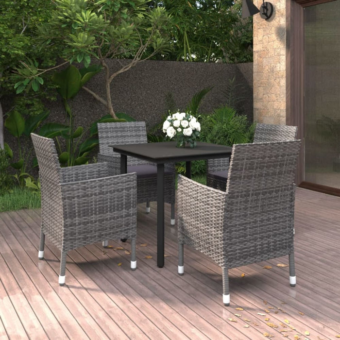 5 Piece Garden Dining Set Poly Rattan and Glass Tbkklkx