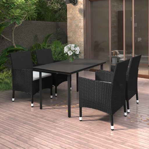 5 Piece Garden Dining Set Poly Rattan and Glass Tbkklno