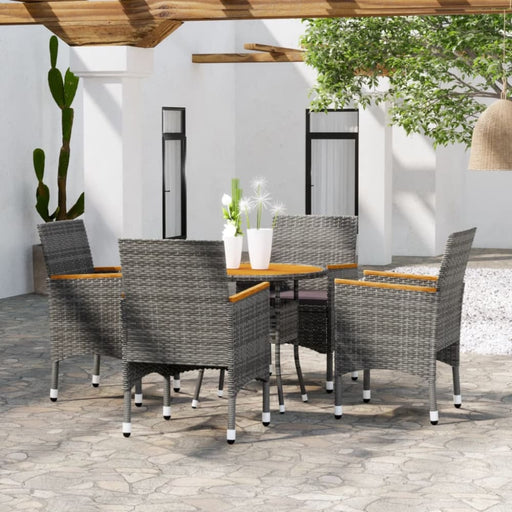 5 Piece Garden Dining Set Poly Rattan Grey Tbpnaki