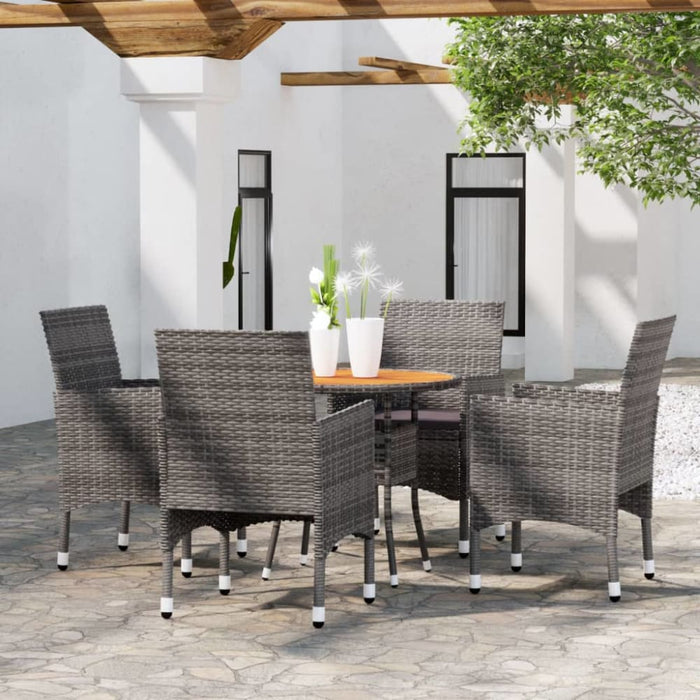 5 Piece Garden Dining Set Poly Rattan Grey Tbpnakt