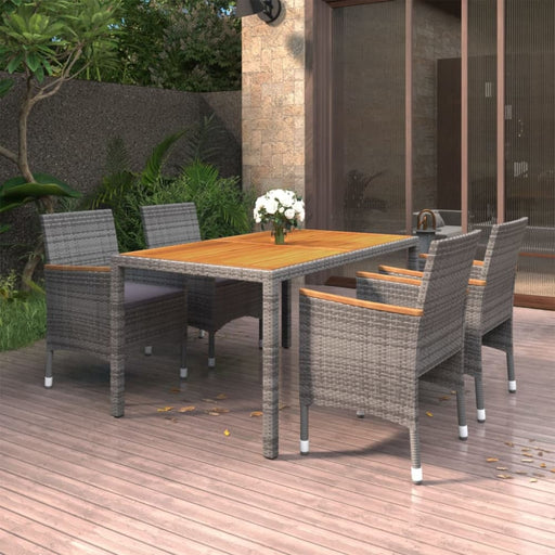 5 Piece Garden Dining Set Poly Rattan Grey Tbpnaxi