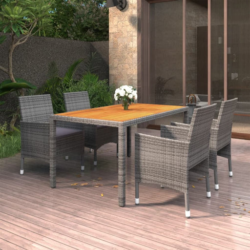 5 Piece Garden Dining Set Poly Rattan Grey Tbpnaxt