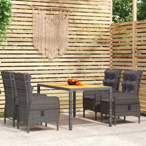 5 Piece Garden Dining Set Poly Rattan Grey Tbpnpbt