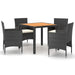 5 Piece Garden Dining Set Poly Rattan & Solid Acacia Wood