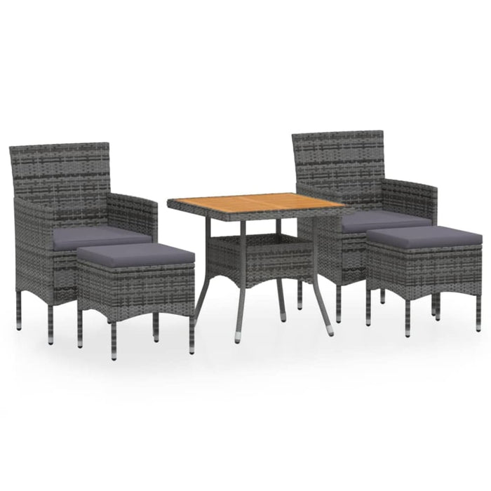 5 Piece Garden Dining Set Poly Rattan & Solid Acacia Wood