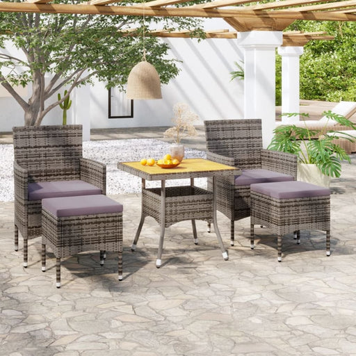5 Piece Garden Dining Set Poly Rattan & Solid Acacia Wood