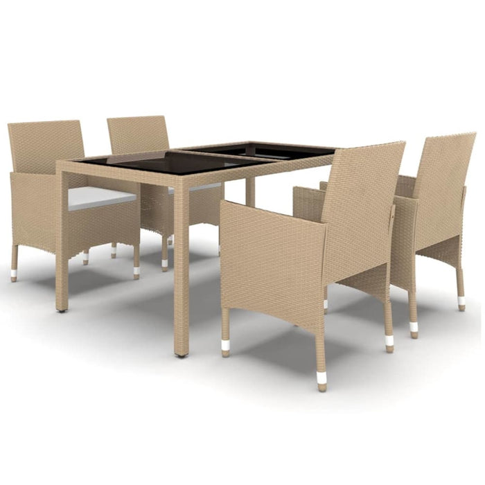 5 Piece Garden Dining Set Poly Rattan and Tempered Glass