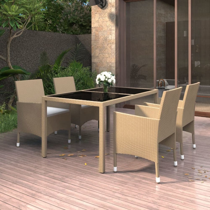 5 Piece Garden Dining Set Poly Rattan and Tempered Glass