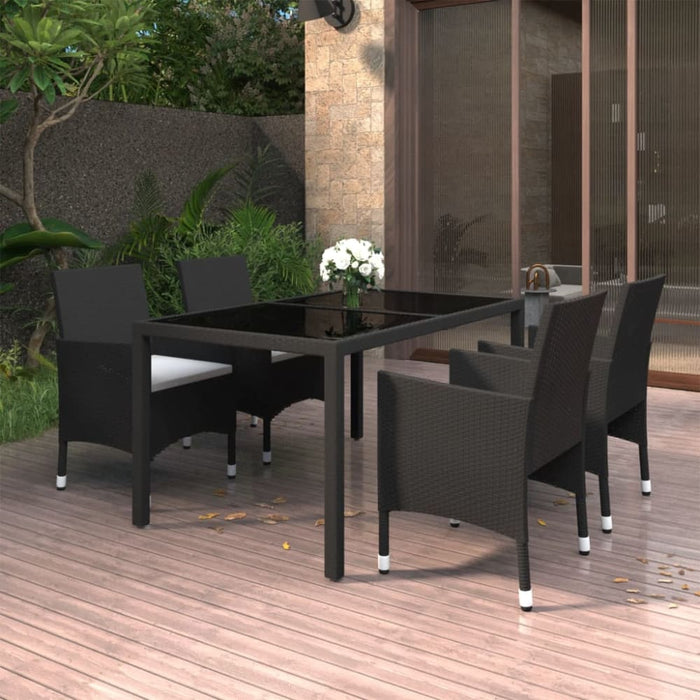 5 Piece Garden Dining Set Poly Rattan and Tempered Glass