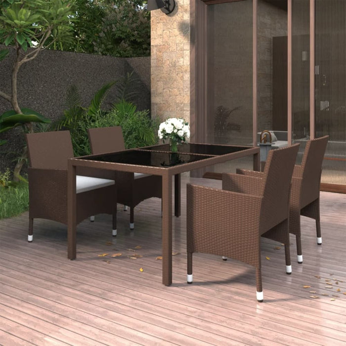 5 Piece Garden Dining Set Poly Rattan and Tempered Glass
