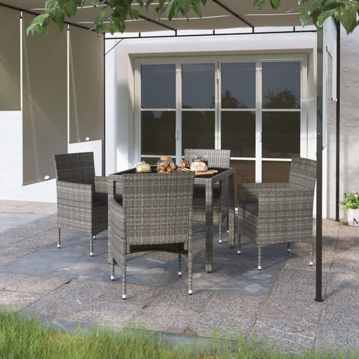 5 Piece Garden Dining Set Poly Rattan and Tempered Glass
