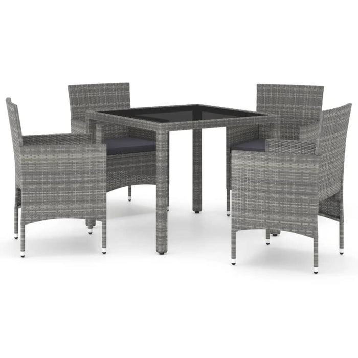 5 Piece Garden Dining Set Poly Rattan and Tempered Glass