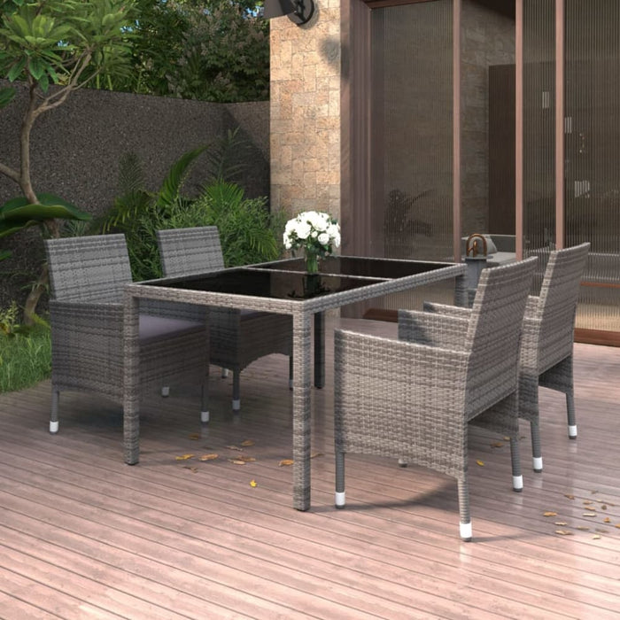 5 Piece Garden Dining Set Poly Rattan and Tempered Glass