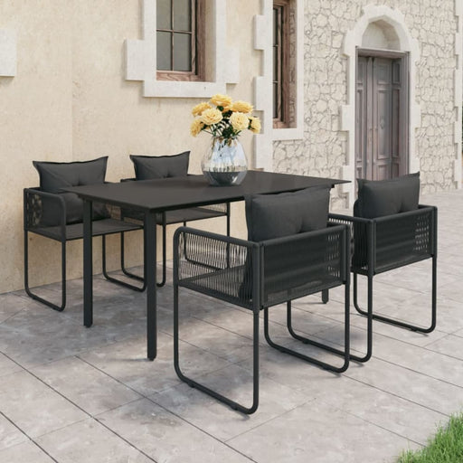 5 Piece Garden Dining Set Pvc Rattan Black Tblbbkl