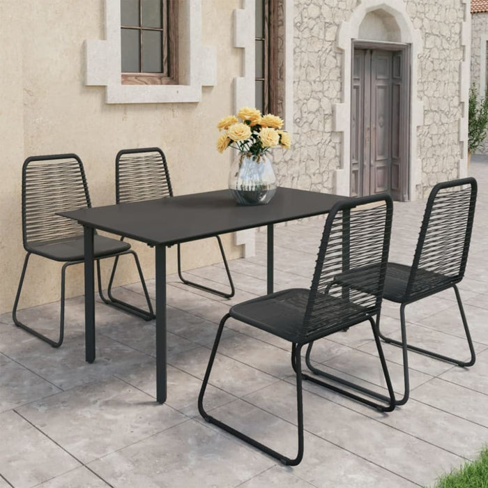 5 Piece Garden Dining Set Pvc Rattan Black Tblbotx