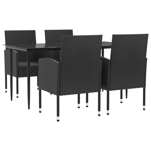 5 Piece Garden Dining Set Black Poly Rattan And Steel
