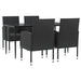 5 Piece Garden Dining Set Black Poly Rattan And Steel