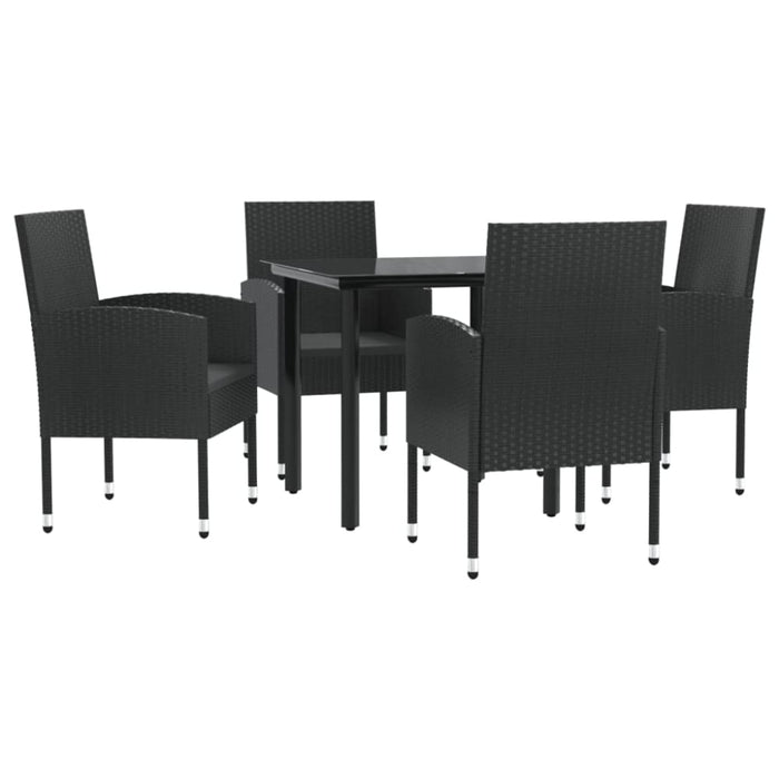 5 Piece Garden Dining Set Black Poly Rattan And Steel