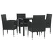 5 Piece Garden Dining Set Black Poly Rattan And Steel