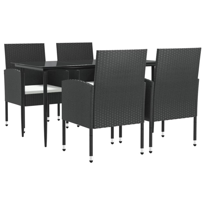 5 Piece Garden Dining Set Black Poly Rattan And Steel